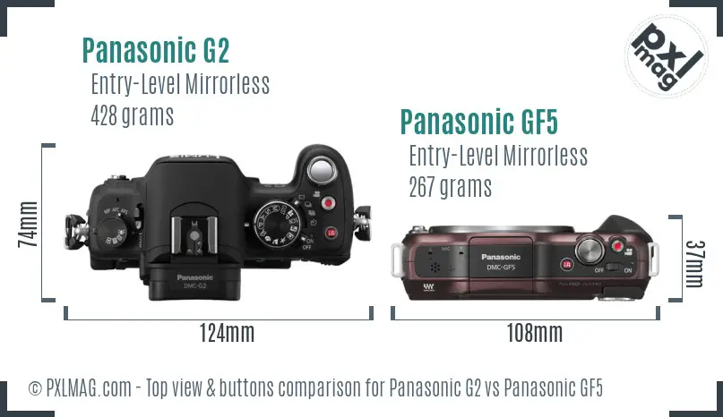 Panasonic G2 vs Panasonic GF5 top view buttons comparison