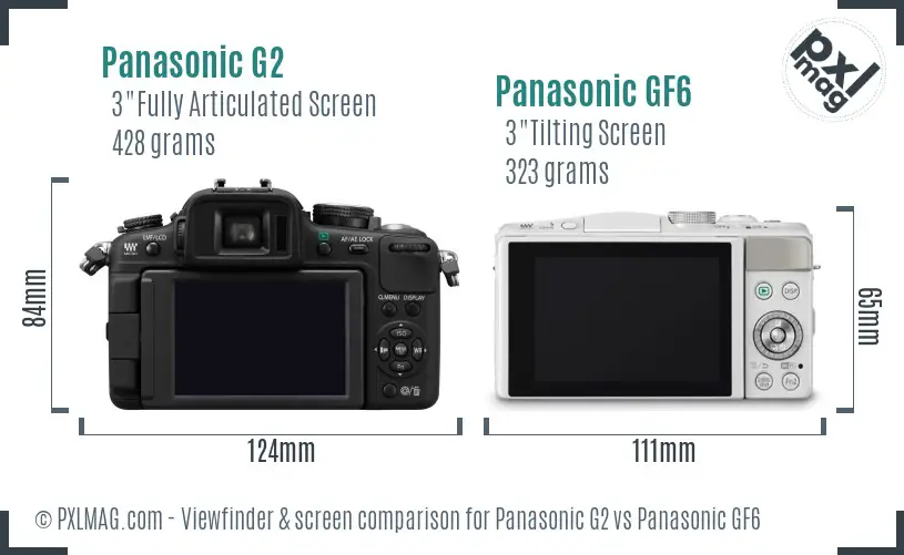 Panasonic G2 vs Panasonic GF6 Screen and Viewfinder comparison