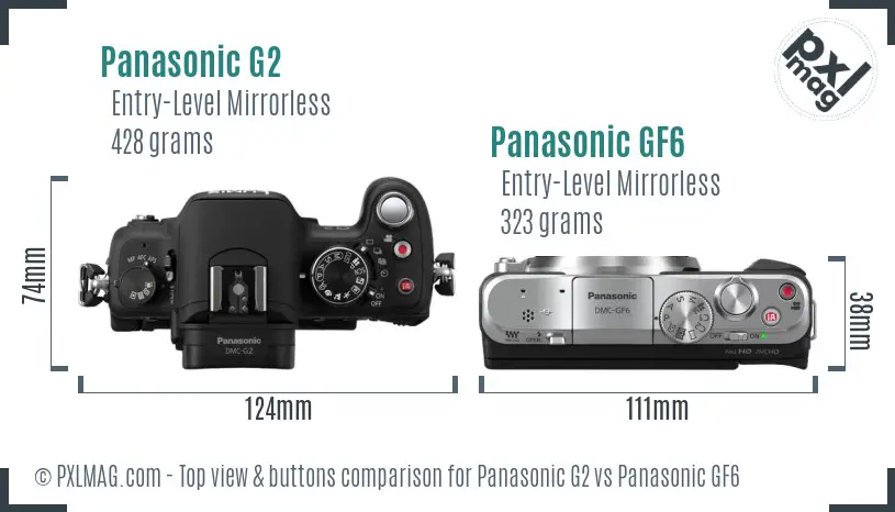 Panasonic G2 vs Panasonic GF6 top view buttons comparison