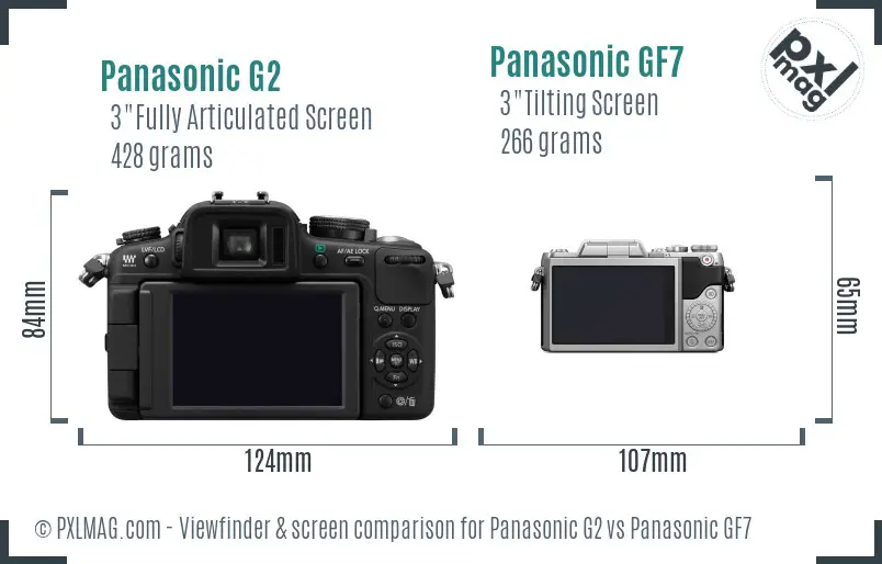 Panasonic G2 vs Panasonic GF7 Screen and Viewfinder comparison