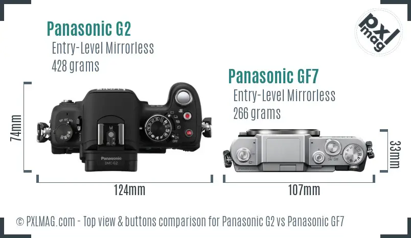 Panasonic G2 vs Panasonic GF7 top view buttons comparison