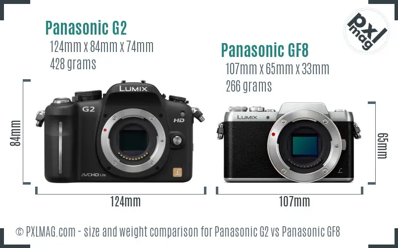 Panasonic G2 vs Panasonic GF8 size comparison