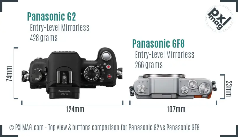 Panasonic G2 vs Panasonic GF8 top view buttons comparison