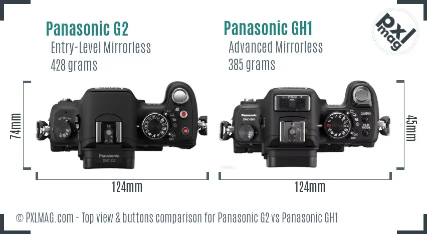 Panasonic G2 vs Panasonic GH1 top view buttons comparison