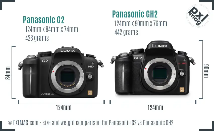Panasonic G2 vs Panasonic GH2 size comparison