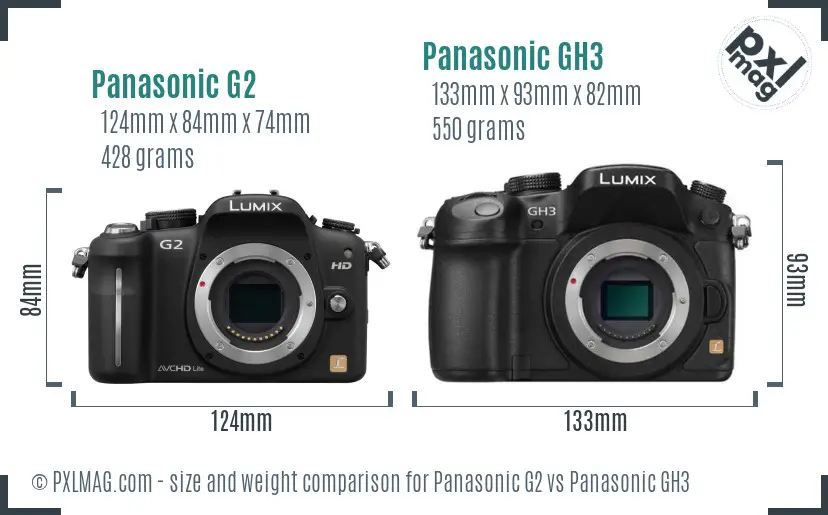 Panasonic G2 vs Panasonic GH3 size comparison