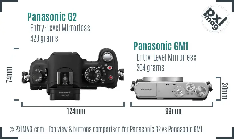 Panasonic G2 vs Panasonic GM1 top view buttons comparison