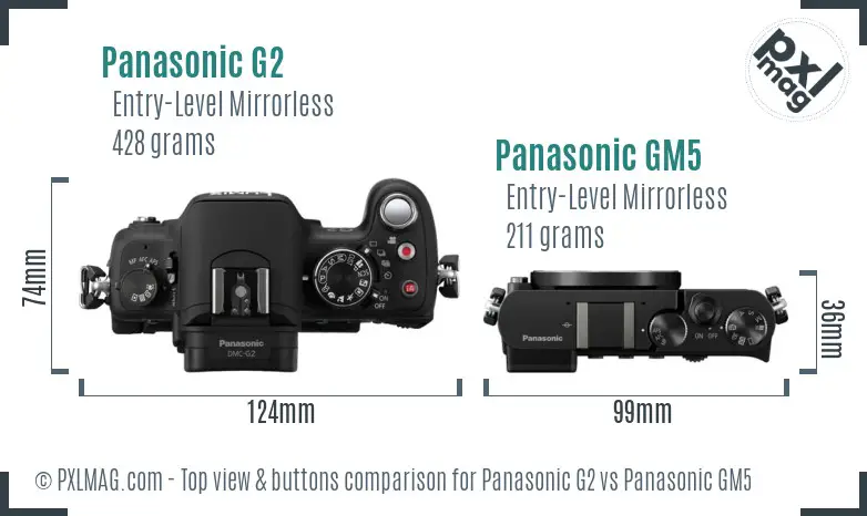 Panasonic G2 vs Panasonic GM5 top view buttons comparison