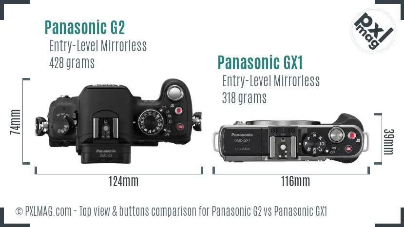 Panasonic G2 vs Panasonic GX1 top view buttons comparison