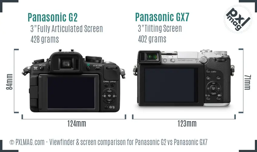 Panasonic G2 vs Panasonic GX7 Screen and Viewfinder comparison