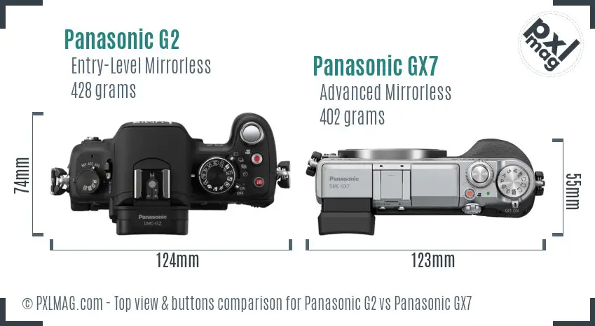 Panasonic G2 vs Panasonic GX7 top view buttons comparison