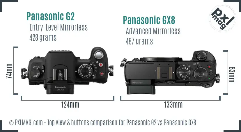 Panasonic G2 vs Panasonic GX8 top view buttons comparison
