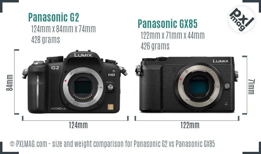 Panasonic G2 vs Panasonic GX85 size comparison