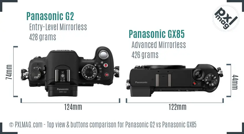 Panasonic G2 vs Panasonic GX85 top view buttons comparison