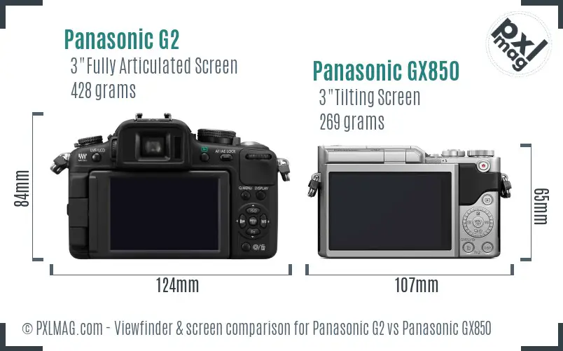 Panasonic G2 vs Panasonic GX850 Screen and Viewfinder comparison