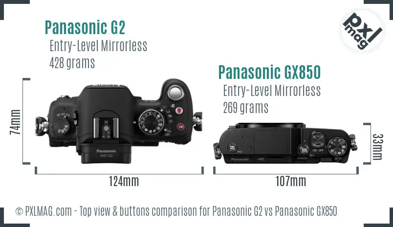 Panasonic G2 vs Panasonic GX850 top view buttons comparison