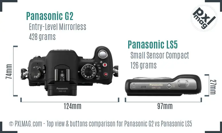 Panasonic G2 vs Panasonic LS5 top view buttons comparison