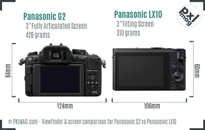 Panasonic G2 vs Panasonic LX10 Screen and Viewfinder comparison