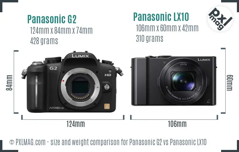 Panasonic G2 vs Panasonic LX10 size comparison