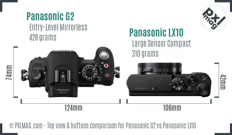 Panasonic G2 vs Panasonic LX10 top view buttons comparison