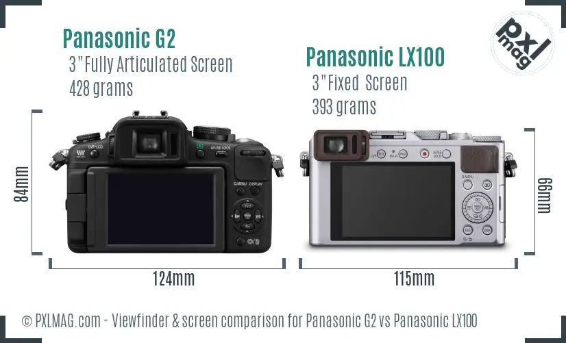 Panasonic G2 vs Panasonic LX100 Screen and Viewfinder comparison