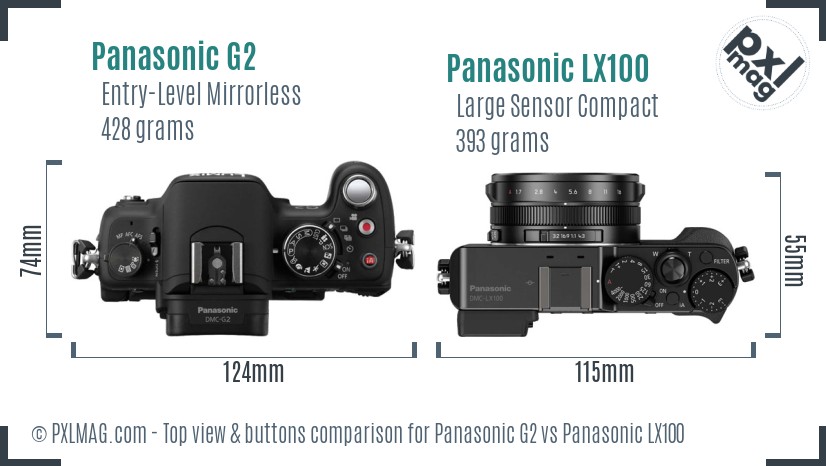 Panasonic G2 vs Panasonic LX100 top view buttons comparison