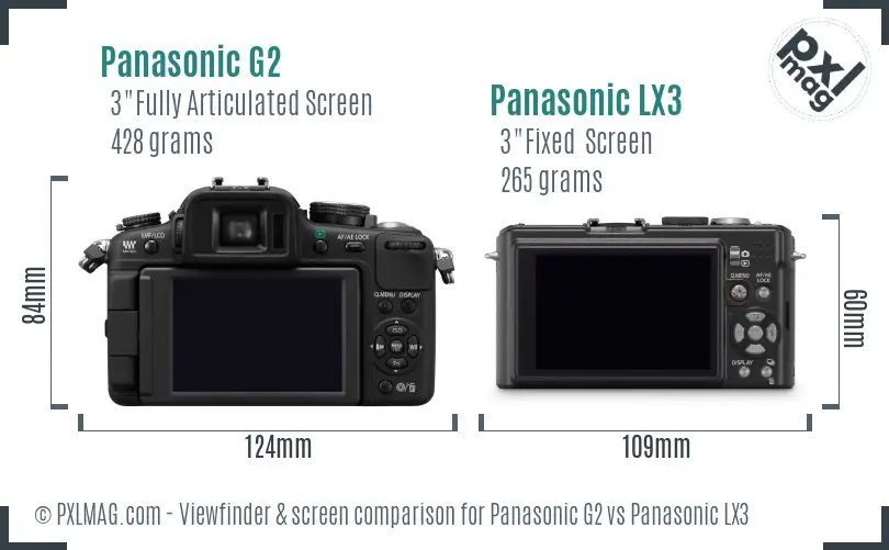Panasonic G2 vs Panasonic LX3 Screen and Viewfinder comparison