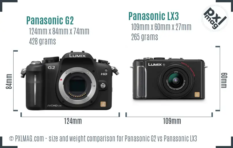 Panasonic G2 vs Panasonic LX3 size comparison