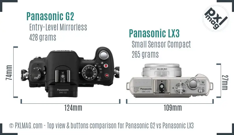 Panasonic G2 vs Panasonic LX3 top view buttons comparison