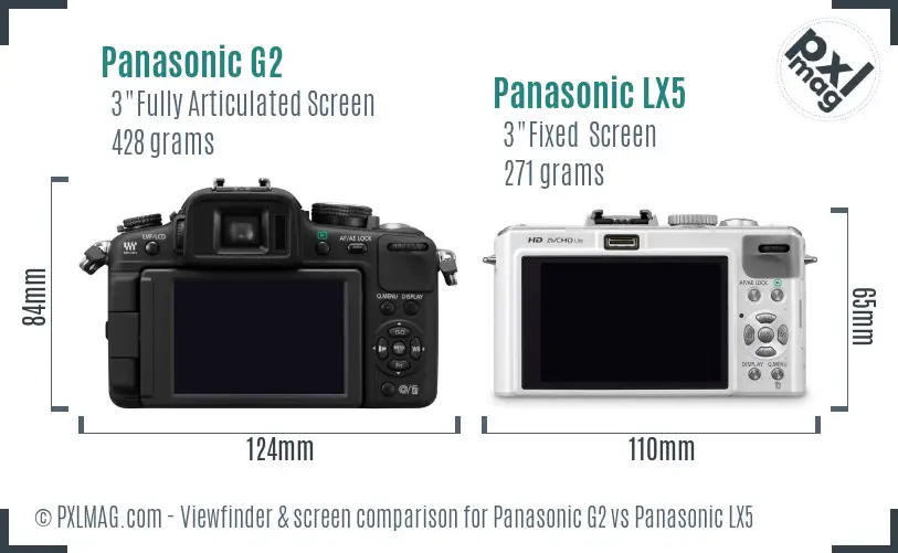 Panasonic G2 vs Panasonic LX5 Screen and Viewfinder comparison