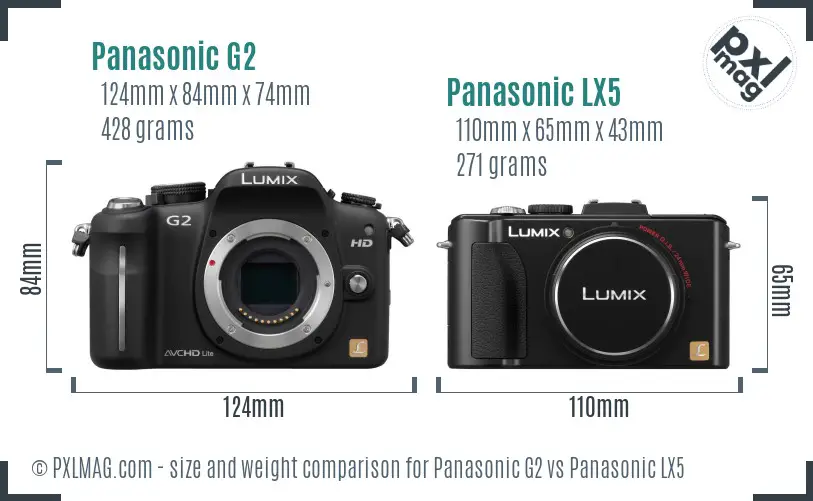 Panasonic G2 vs Panasonic LX5 size comparison