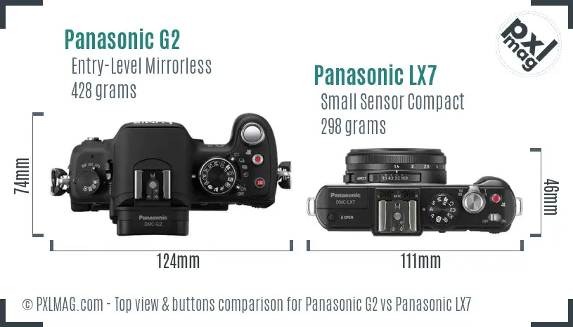 Panasonic G2 vs Panasonic LX7 top view buttons comparison