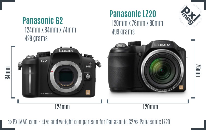 Panasonic G2 vs Panasonic LZ20 size comparison