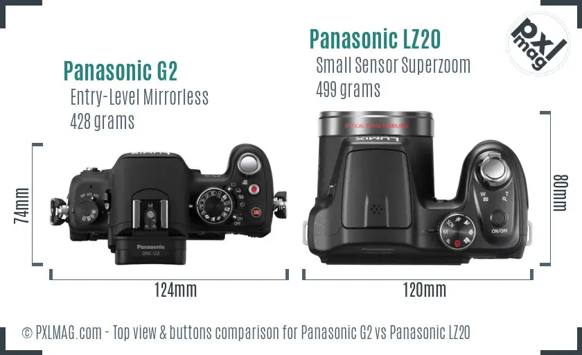 Panasonic G2 vs Panasonic LZ20 top view buttons comparison