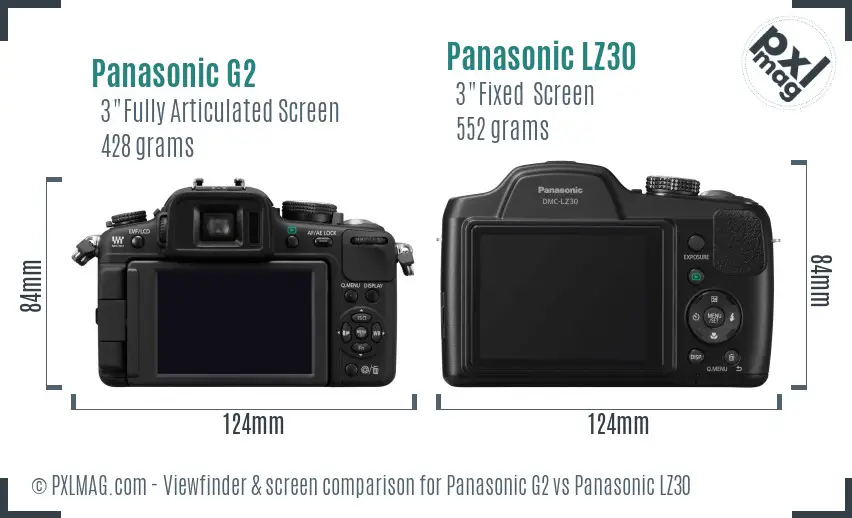 Panasonic G2 vs Panasonic LZ30 Screen and Viewfinder comparison