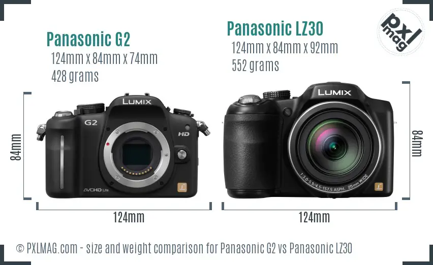 Panasonic G2 vs Panasonic LZ30 size comparison