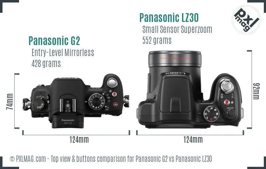 Panasonic G2 vs Panasonic LZ30 top view buttons comparison