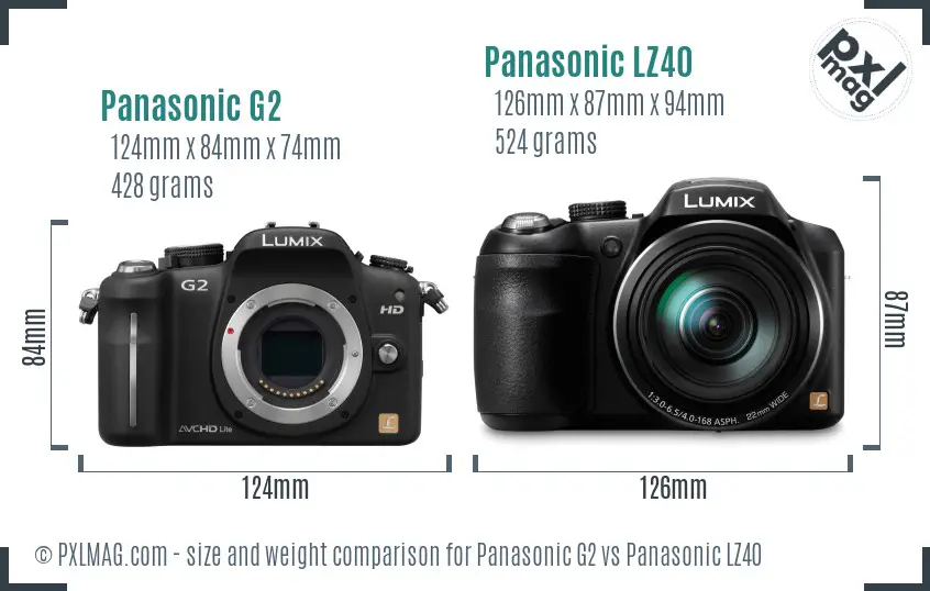 Panasonic G2 vs Panasonic LZ40 size comparison