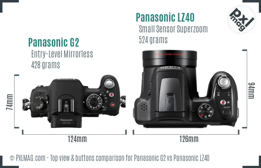 Panasonic G2 vs Panasonic LZ40 top view buttons comparison