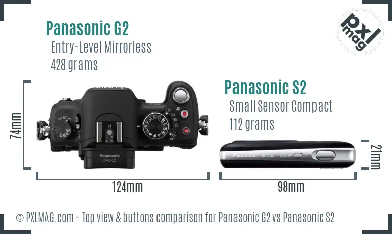 Panasonic G2 vs Panasonic S2 top view buttons comparison