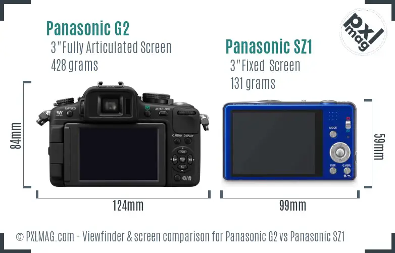 Panasonic G2 vs Panasonic SZ1 Screen and Viewfinder comparison