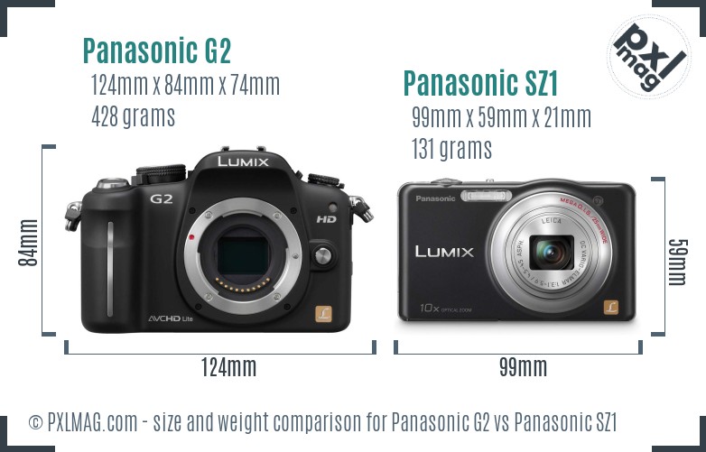 Panasonic G2 vs Panasonic SZ1 size comparison
