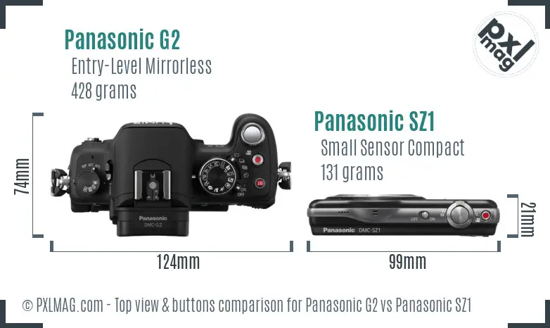 Panasonic G2 vs Panasonic SZ1 top view buttons comparison