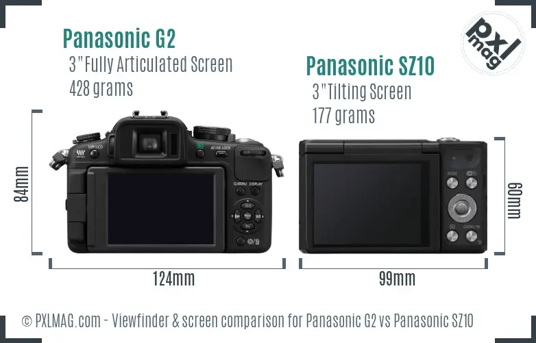 Panasonic G2 vs Panasonic SZ10 Screen and Viewfinder comparison