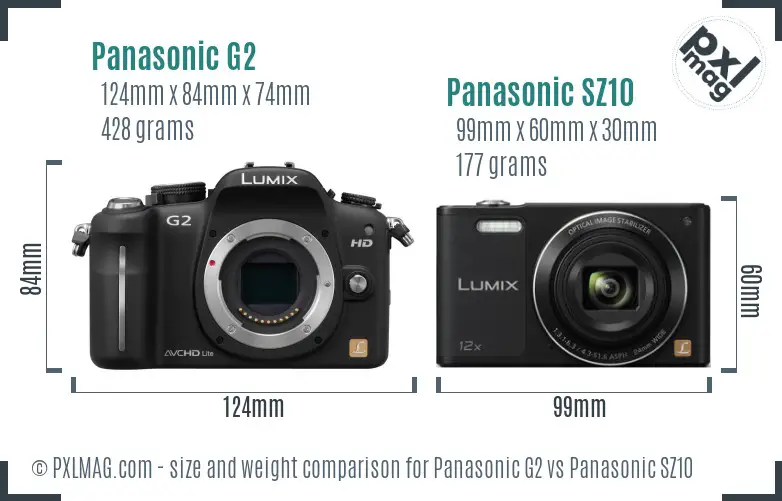 Panasonic G2 vs Panasonic SZ10 size comparison