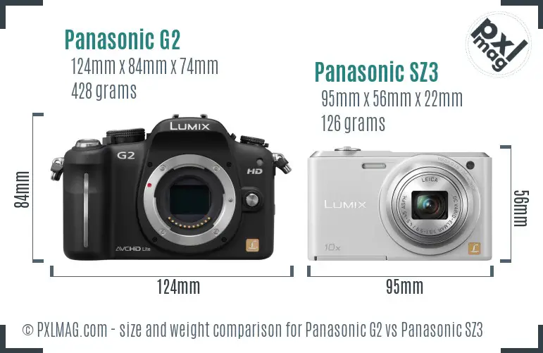 Panasonic G2 vs Panasonic SZ3 size comparison