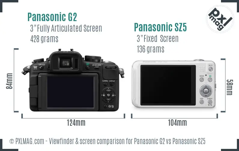 Panasonic G2 vs Panasonic SZ5 Screen and Viewfinder comparison