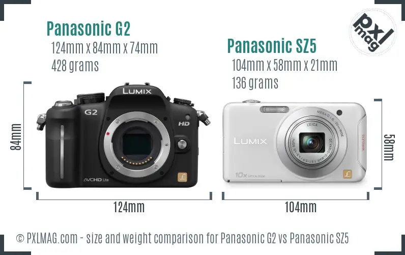 Panasonic G2 vs Panasonic SZ5 size comparison