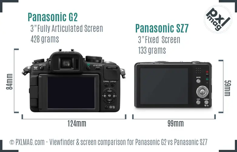 Panasonic G2 vs Panasonic SZ7 Screen and Viewfinder comparison