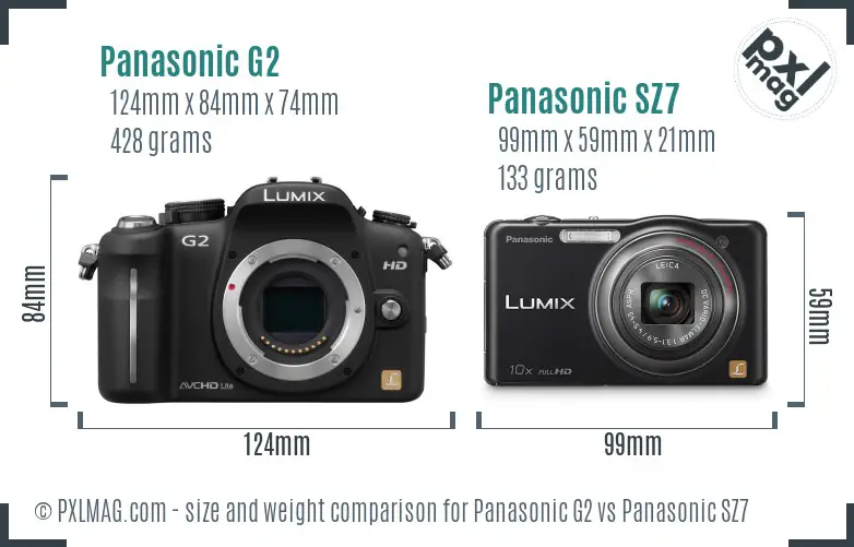 Panasonic G2 vs Panasonic SZ7 size comparison